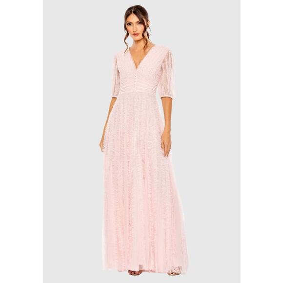 Mac Duggal Dresses & Skirts - Mac Duggal V Neck Puff Sleeve Ruffle Tiered A Line Gown Rose Size 2 NWOT #A8050